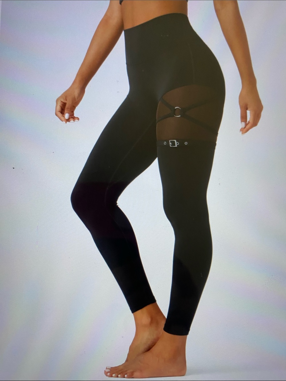 High-Waist Black Mesh Detail Leggings